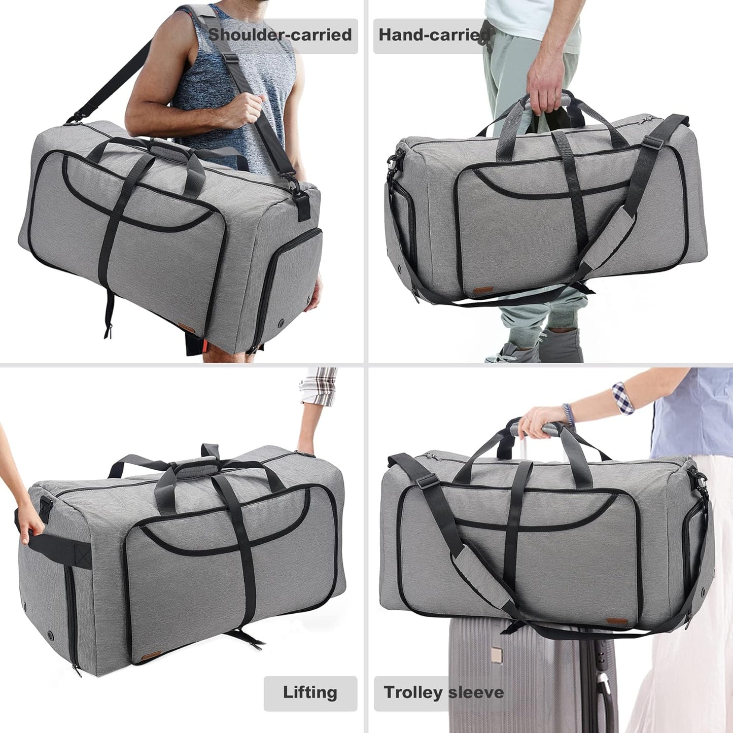 100L Duffle Bag for Travel, Large Foldable Waterproof Travel Duffel Bags Weekender Overnight Bag for Men and Women with Shoe Compartment