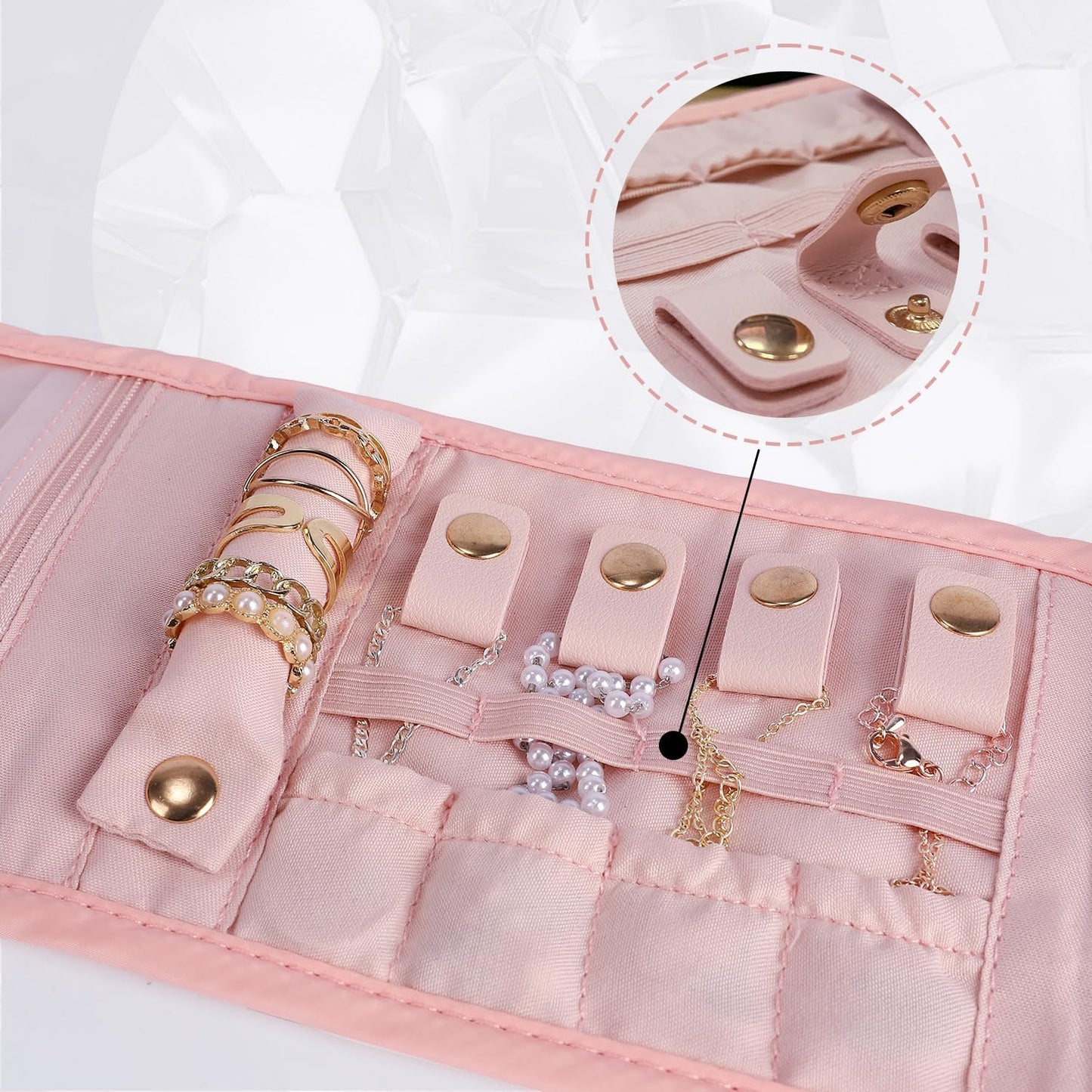 emissary Small Jewelry Travel Case Organizer for Necklace, Earrings, Rings, Bracelet, Jewelry Storage, Earring Storage, Necklace Storage, Valentines Day Gifts Pouch Bag Accessories for Travel (Pink)