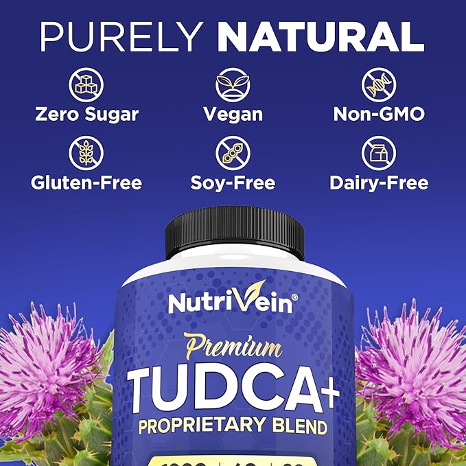 Nutrivein Premium TUDCA+ Liver Support Supplement 1000mg - 30 Day Supply (60 Caps): TUDCA Supplement Bile Salts for Liver Wellness