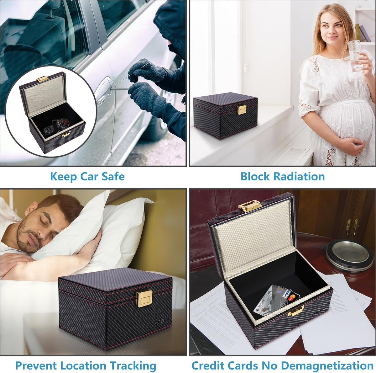 TICONN Faraday Box, Car Key Fob Protector, Carbon Fiber Signal Blocker for Keyless Fob, RFID Signal Blocking Pouch Cage