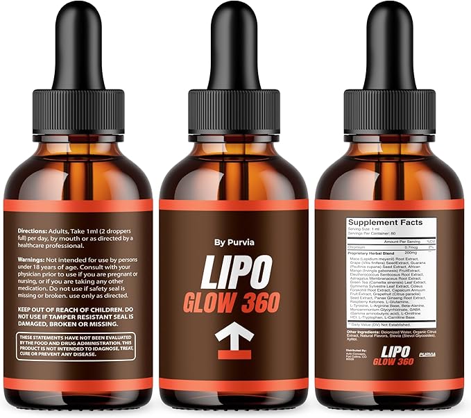 (3 Pack) Lipo Glow 360 Liquid Drops - Lipo Glow 360 Drops for Overall Wellness Support, Advanced Formula Supplement, LipoGlow Liquid Reviews, Lipo Glow 360 for Maximum Strength Support, Made in USA