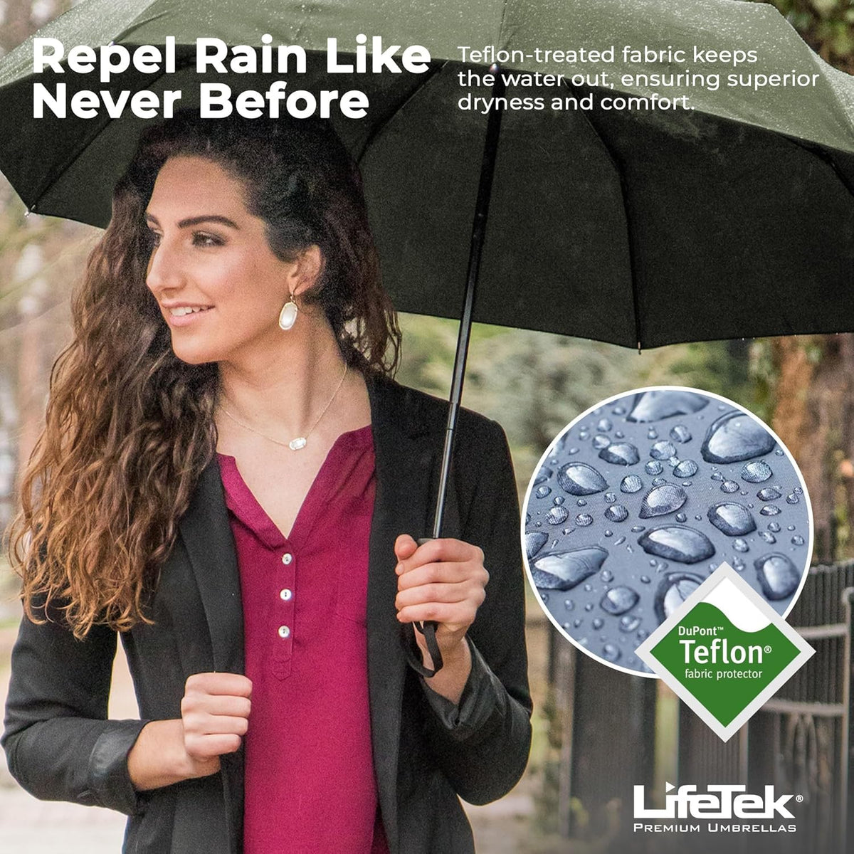 LifeTek Premium Travel Umbrella - Windproof & Compact for Men & Women, Automatic Open Close, Fits in Purse Laptop Bag or Backpack, Strong Frame for Heavy Rain & Sun UV Protection