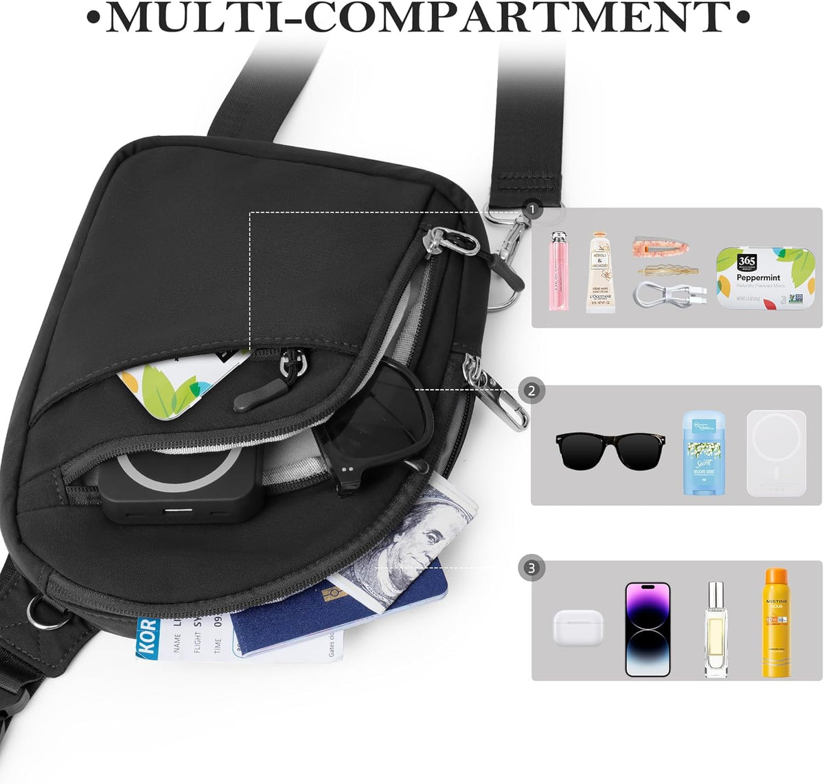 TOPEAST Anti Theft Crossbody Bag for Women Men, Small Sling Bag Crossbody Bags for Women Travel Sport Hiking Workout