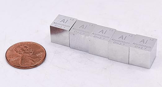 0.39" 10mm Aluminium Metal Cube Al up to 99.9% Pure Periodic Table Element Engraved Density Collection Science Education Display Block Cube + Acrylic Case Box - 1PC