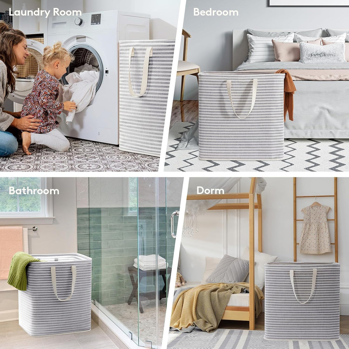 Lifewit 2 Pack Laundry Hamper Large Collapsible Laundry Baskets, Freestanding Waterproof Clothes Hamper with Easy Carry Handles in Laundry Room Bedroom Bathroom College Dorm for Adults, Grey, 2 x 90L