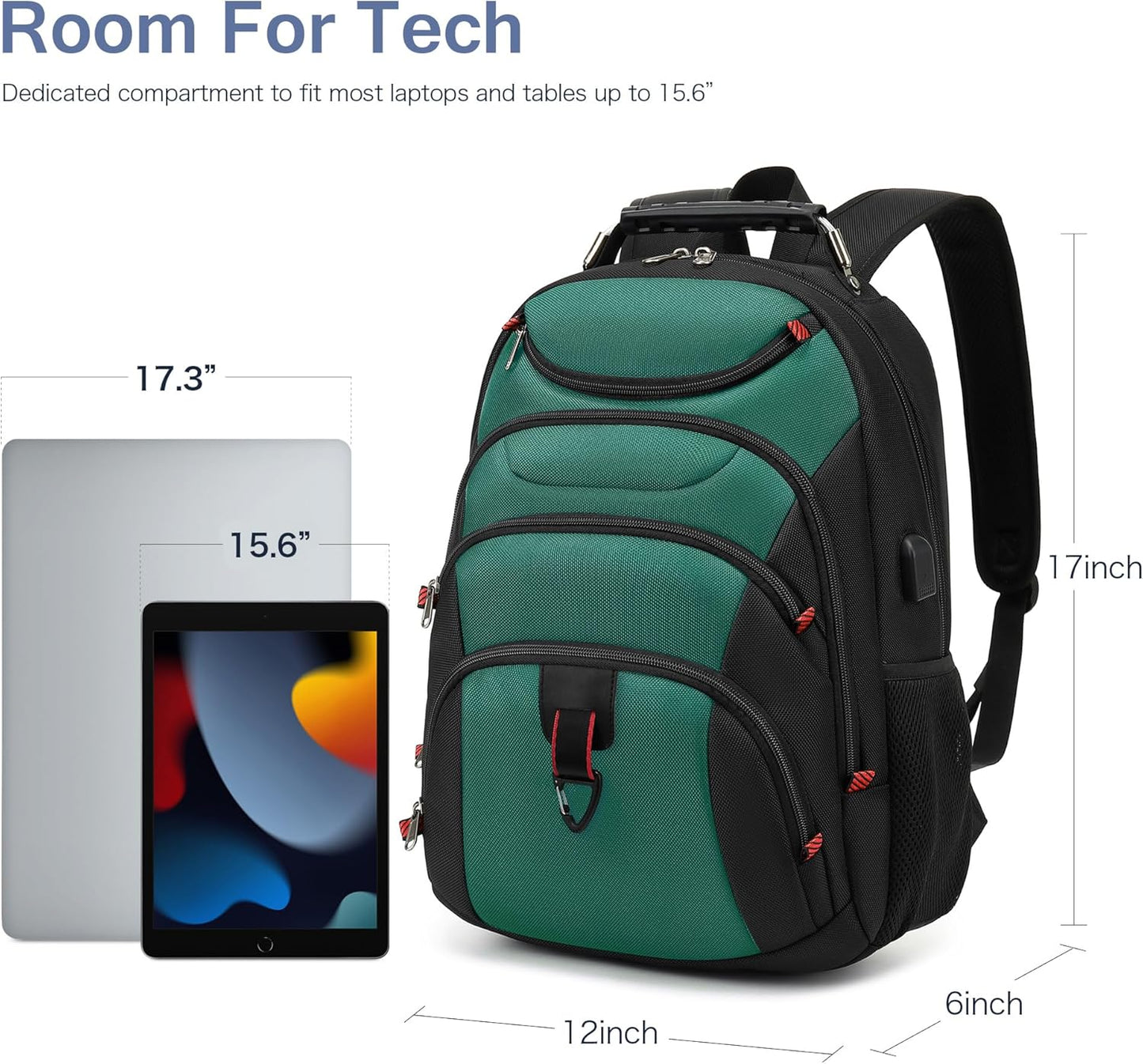 Boavan Laptop Backpack for men, 15.6 inch Laptop Bag with USB Port, Waterproof Travel Work Backpack Purse, Anti-Theft Teacher Nurse Doctor Casual Bookbags Office Business backpack,Deep Juniper Black