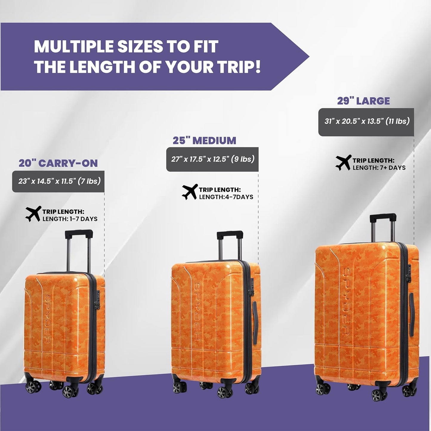 Spyder Matrix 25 Inch Medium Checked Luggage Expandable Hardside Upright Suitcase with 360° Spinner Wheels, TSA Approved Lock, Orange