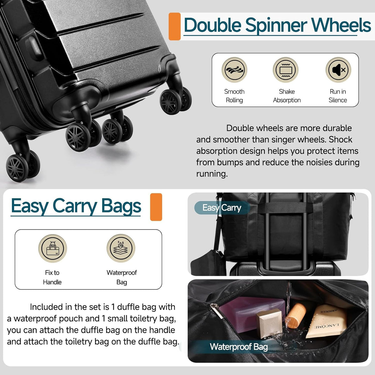 Hoteel Luggage Sets 3 Piece, ABS+PC Hard Shell Expandable Suitcases with Wheels, TSA Aproved Lock and Carry on Bags, Travel Suit Case Set for Men and Women, (3-Piece, Black)