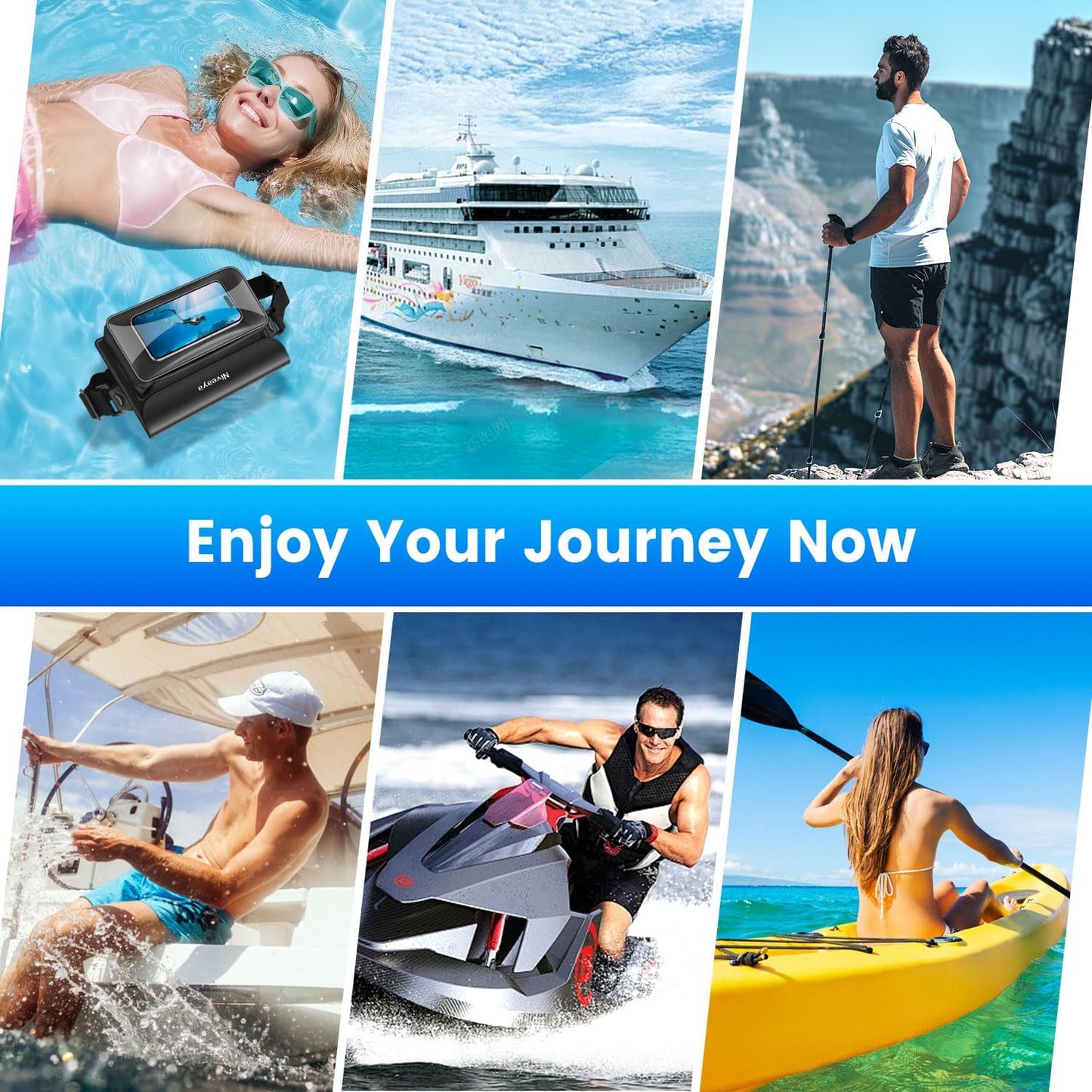 Niveaya IP68 Waterproof Fanny Pack - 2 Pack, Floating Dry Bag Pouch, Phone Waterproof Waist Pouch Dry Bag, Beach, Kayaking, Swimming, Boat Essentials, for iPhone 16/15/14/13/12 Pro Max up to 9.5"