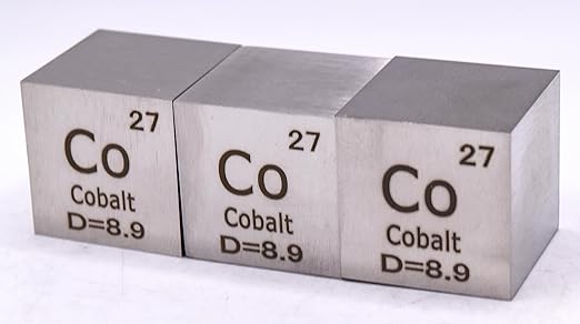 1" 25.4mm Cobalt Metal Cube Co up to 99.9% Pure Periodic Table Element Engraved Density Collection Science Education Display Block Cube + Acrylic Case Box - 1PC