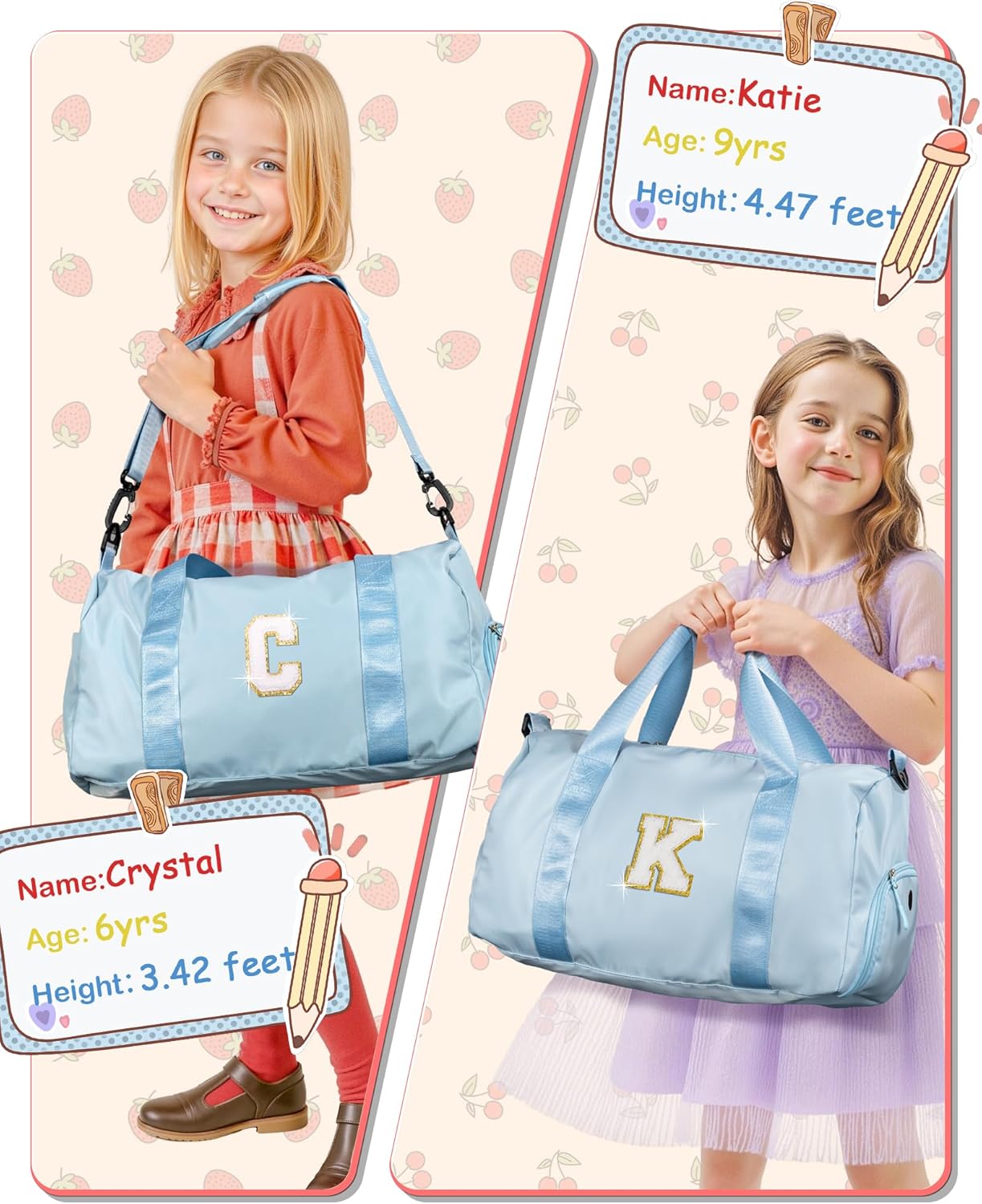 Cute Preppy Gifts for Girls-Girl Gym Bag with Shoe Compartment, Kid Personalized Weekender Overnight Bags, Initial Travel Tote with Makeup Pouch, Chenille Gift for Teen (Letter D)