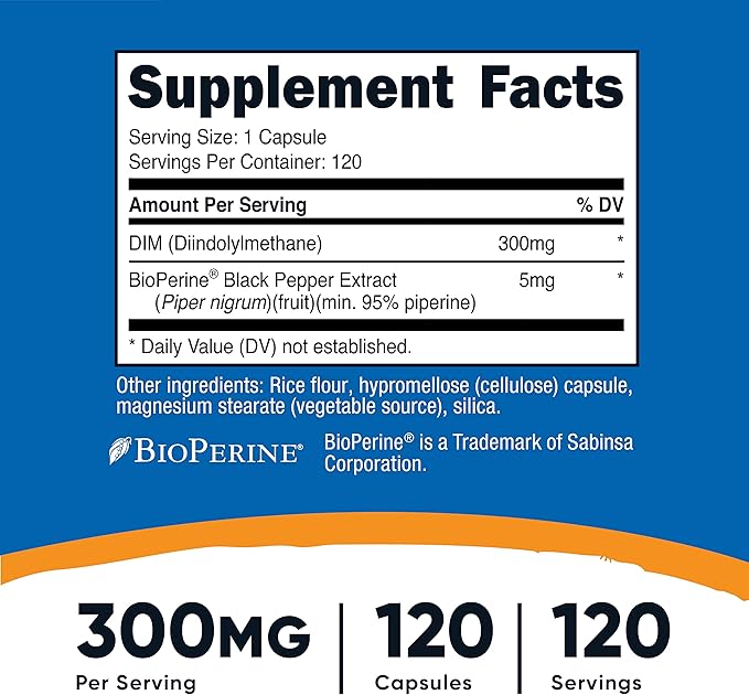 Nutricost DIM (Diindolylmethane) 300mg, 120 Capsules with BioPerine (2 Bottles)