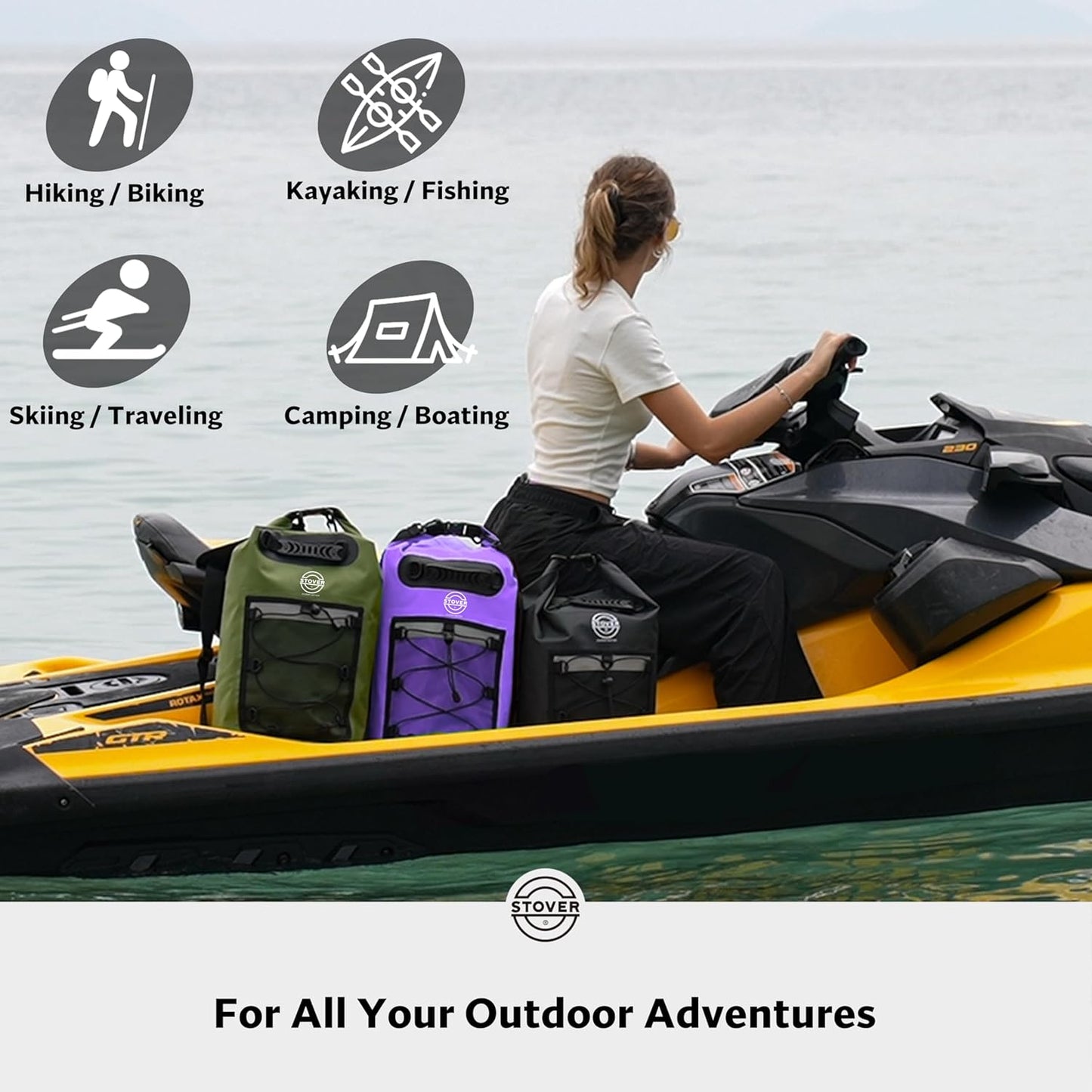 STOVER 5/10/25/30/40/55L Waterproof Backpack- Floating Dry Bag for Kayaking, Travel, Beach, Hiking, & Camping, Men/Women