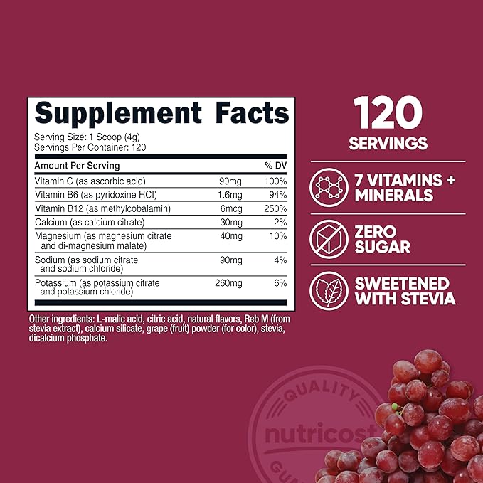 Nutricost Electrolyte Complex Powder (120 Servings, Grape) - Hydration Supplement Drink Mix with Vitamins and Minerals