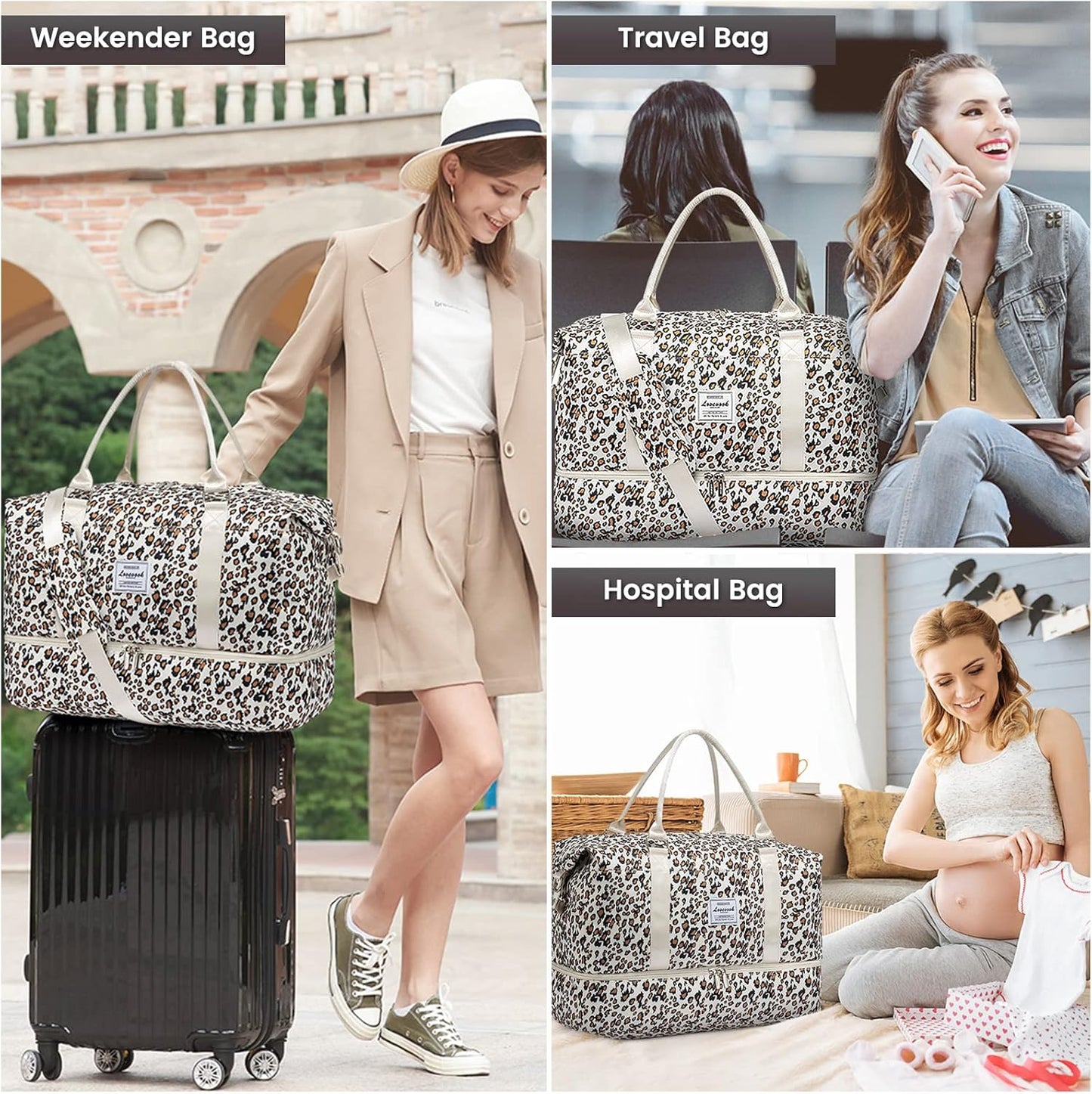 LOVEVOOK Travel Duffle Bag,Weekender Bags for Women with Shoe Compartment,Carry on Overnight Bag with Toiletry Bag,Gym Duffel Bag with Wet Pocket, Hospital Bags for Labor and Delivery