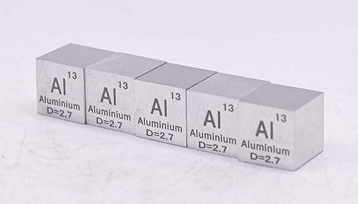 0.39" 10mm Aluminium Metal Cube Al up to 99.9% Pure Periodic Table Element Engraved Density Collection Science Education Display Block Cube + Acrylic Case Box - 1PC