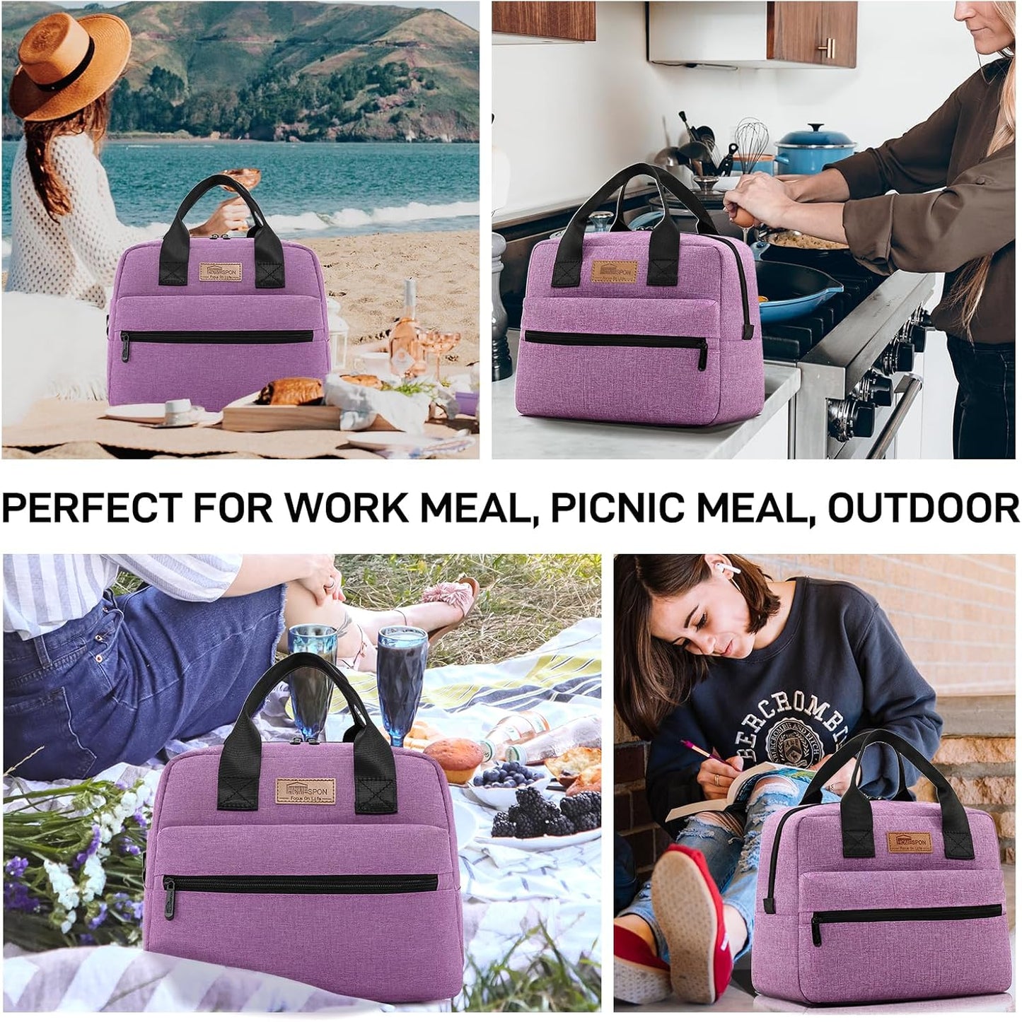 HOMESPON Insulated Lunch Bag for Women Men Lunch Box Cooler Lunch Tote for Work Picnic (Purple)