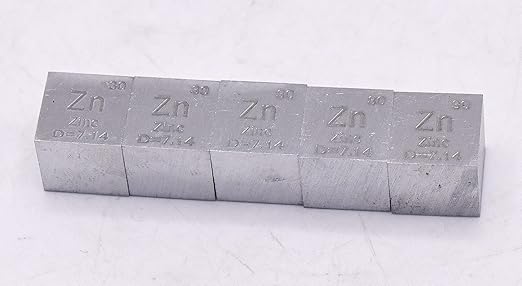 0.39" 10mm Zinc Zn Metal Cube up to 99.9% Pure Periodic Table Element Engraved Density Collection Science Education Display Block Cube + Acrylic Case Box - 1PC