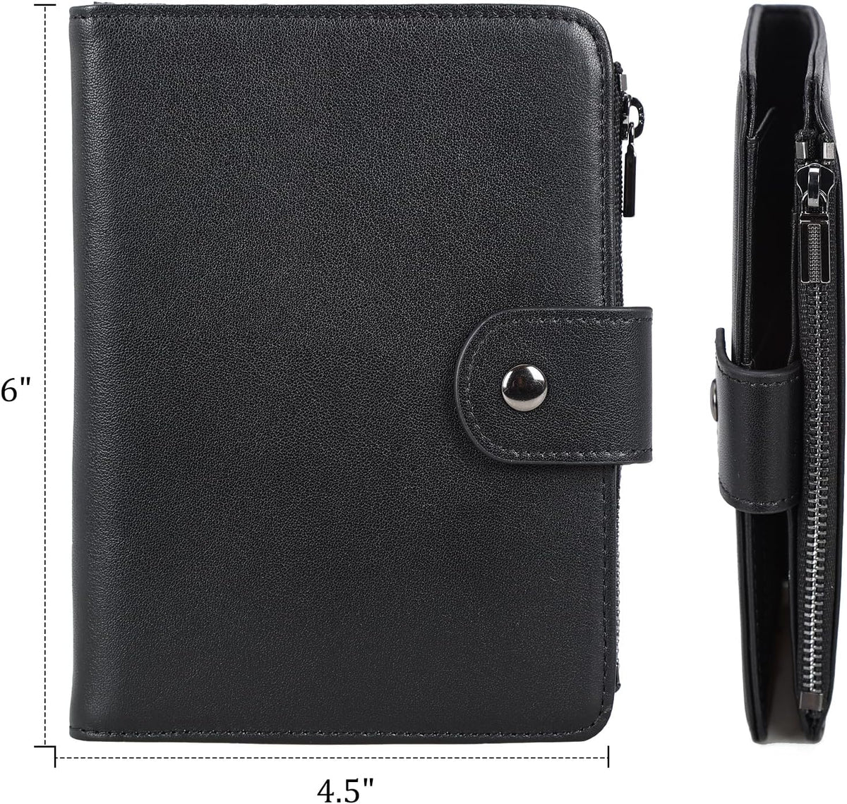 Polare Napa Leather Travel Passport Holder with YKK Zipper Pocket Snap Passports Cover RFID Blocking Passport Wallet Holders 2 Passports (Black with Zipper Pocket)