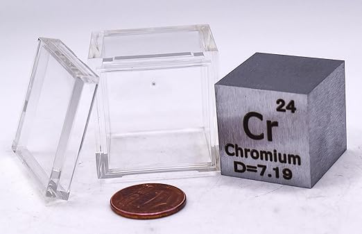 1" 25.4mm Chromium Metal Cube Cr up to 99.9% Pure Periodic Table Element Engraved Density Collection Science Education Display Block Cube + Acrylic Case Box - 1PC
