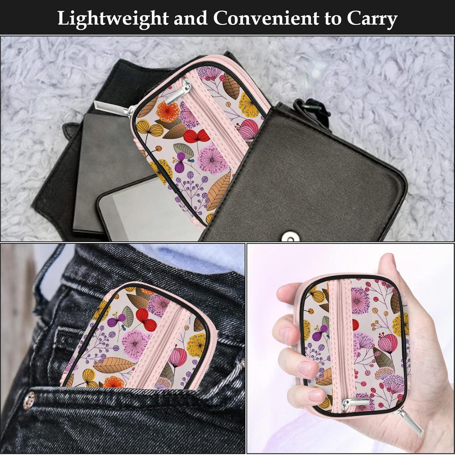 Serfeymi Weekly Travel Pill Organizer Pill Case for Purse with Removable 7 Day Pill Box, Fashionable Travel Medicine Organizer Pill Container for Medicine, Vitamin, Supplement - Bloom 03