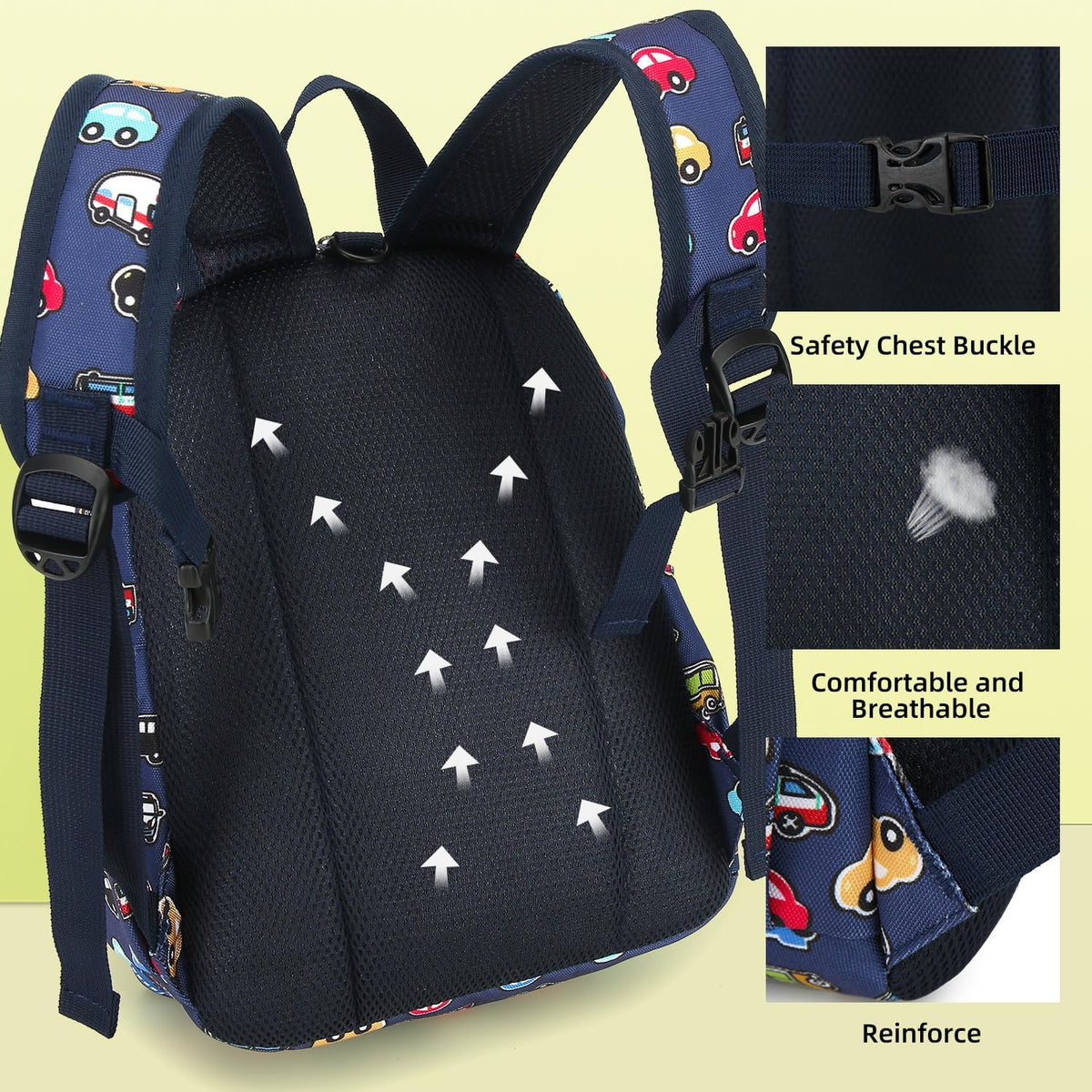willikiva Cute Zoo Little 2d Backpack Kid Backpacks for Girls and Boys Toddler Backpack Waterproof Preschool Safety Harness Leash(DeepBlue Bus)