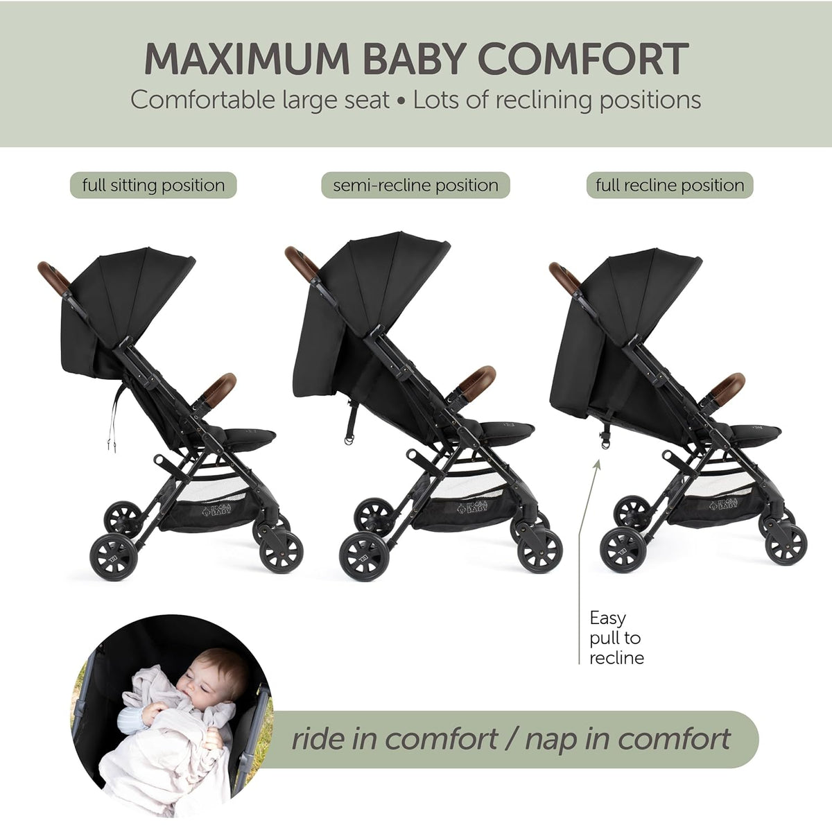 Lightweight Travel Stroller for Baby & Toddlers - Easy Fold & Compact Stroller for Airplane with Canopy, Storage Basket, Multi-Position Recline & Convenient One-Hand Fold, Travel Bag Included (Black)