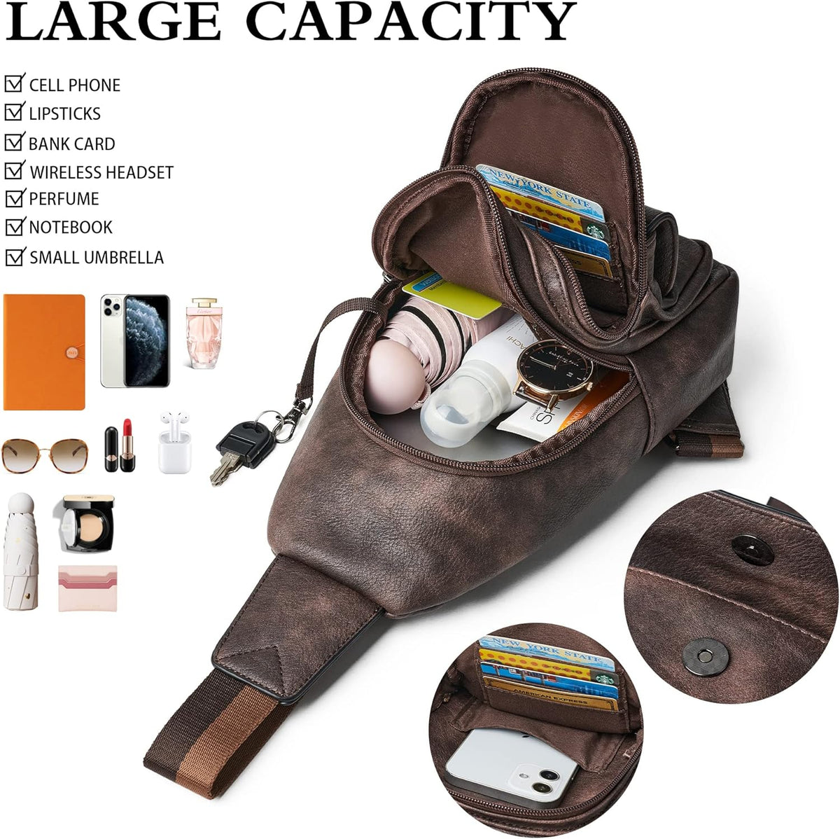 Sling Bag Crossbody Bags for Women Small Cross Body Bag Fanny Packs Chest Sling Purse for Daily Travel Leisure Sport