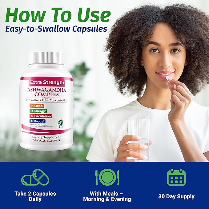 100% Natural Shoden Ashwagandha Complex Supplement - Ultra High Potency 35:1 Concentrated Root Extract for Sleep & Energy Support - Vegan, Non-GMO - 60 Capsules