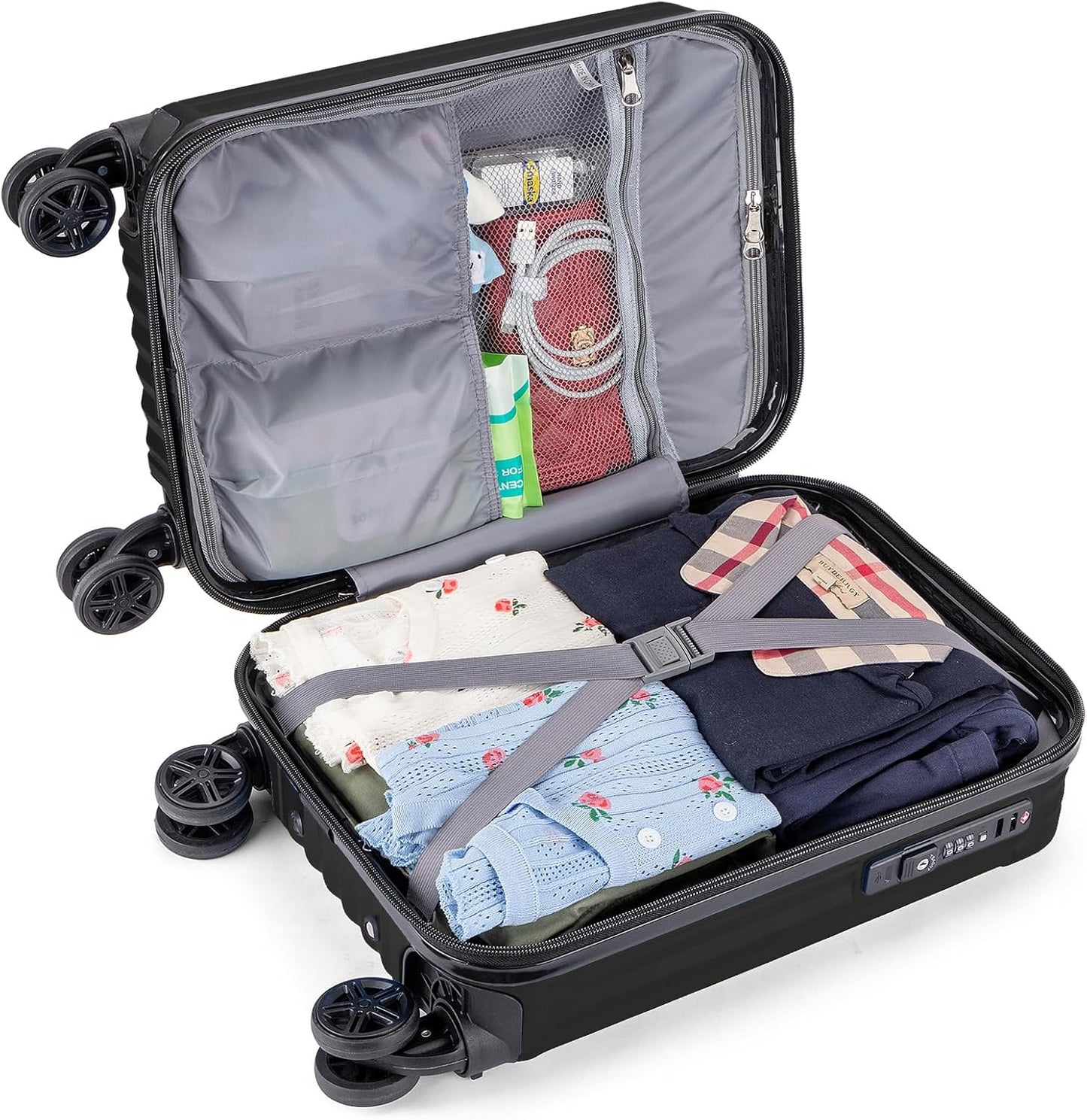Personal Item Small Suitcase 18x14x8 Inches Hardside Built In TSA Lock & USB Port Lightweight Luggage With Removable Silent Wheels Underseat Carry-On Bag For Spirit and Frontier (Black)