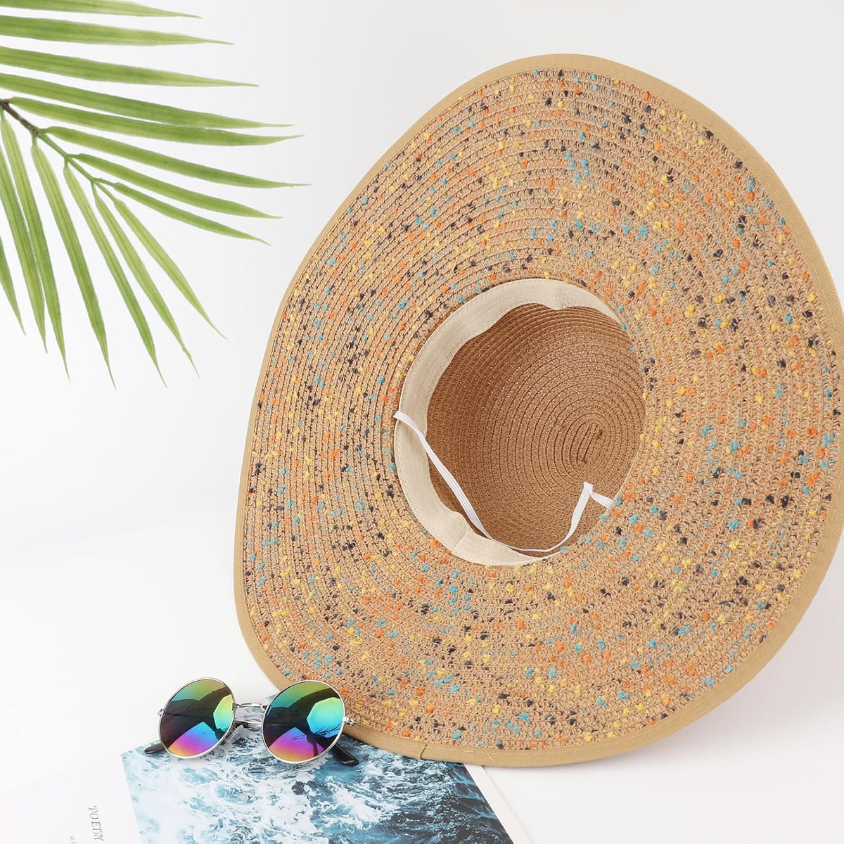 DRESHOW Beach Hats for Women Big Straw Wide Brim Summer Hat Floppy Foldable Roll up Cap Sun Hat UPF 50+