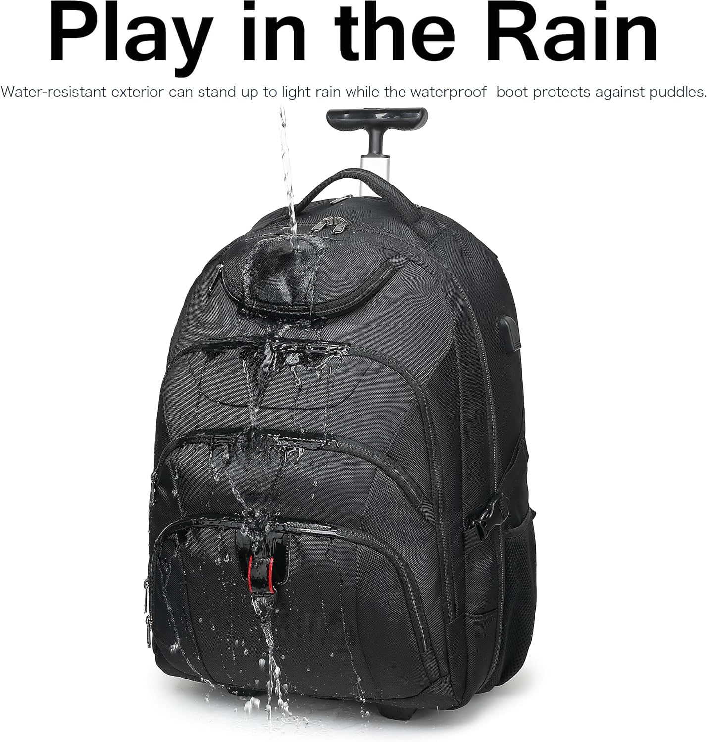 Boavan Wheeled Backpack,18.4 inch Water Resistant Rolling Backpack,Carry on Luggage Business Bag, Overnight College Computer Backpacks Trolley Suitcase for Men Women Adults to Travel,Black