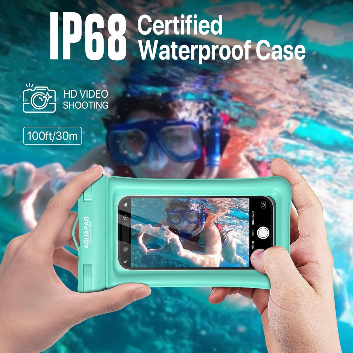 NEPHI IP68 Waterproof Phone Pouch 2 Pack-Up to 8.0",Adjustable Neck Lanyard Floating Waterproof Phone Case for iPhone,Phone Dry Bags for Vacation Beach Pool Travel Essentials (Aqua Green white 4 pack)