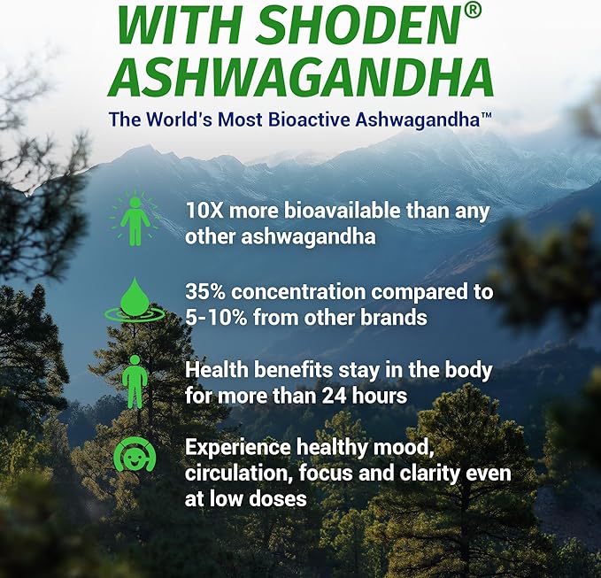 100% Natural Shoden Ashwagandha Complex Supplement - Ultra High Potency 35:1 Concentrated Root Extract for Sleep & Energy Support - Vegan, Non-GMO - 60 Capsules