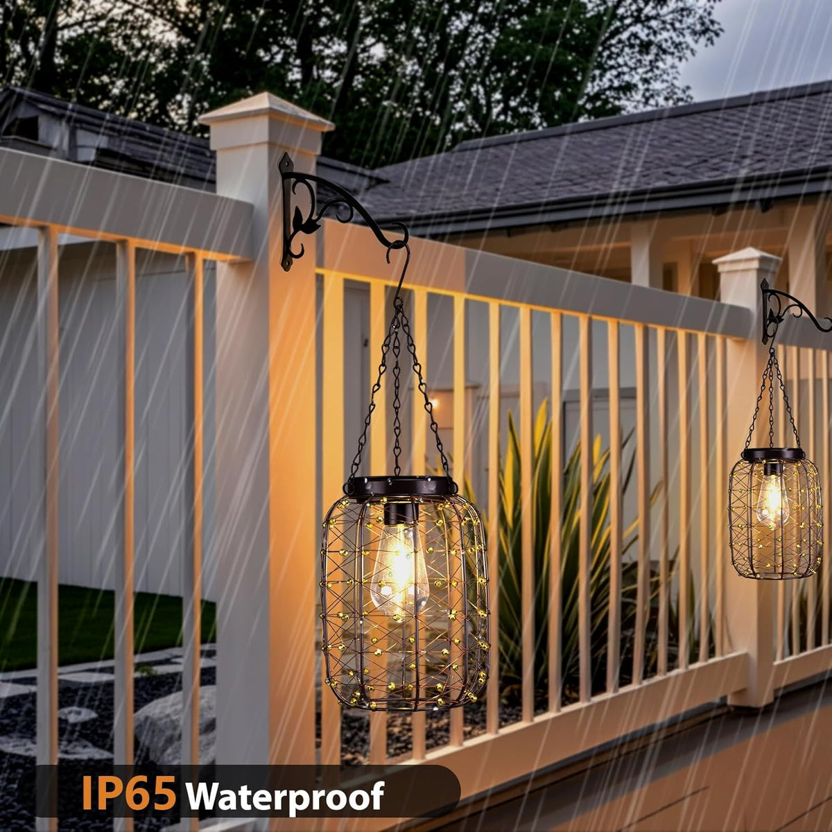 Hanging Solar Lanterns Outdoor Waterproof, Vintage Copper Hanging Lantern Lights for Outside, Solar Chandelier Outdoor Idea for Yard Garden Pathway Gazebo Pergola Porch Decor, 2 Pack