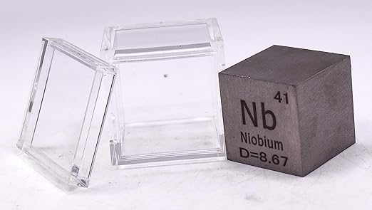 1" 25.4mm Niobium Metal Cube Nb up to 99.9% Pure Periodic Table Element Engraved Density Collection Science Education Display Block Cube + Acrylic Case Box - 1PC