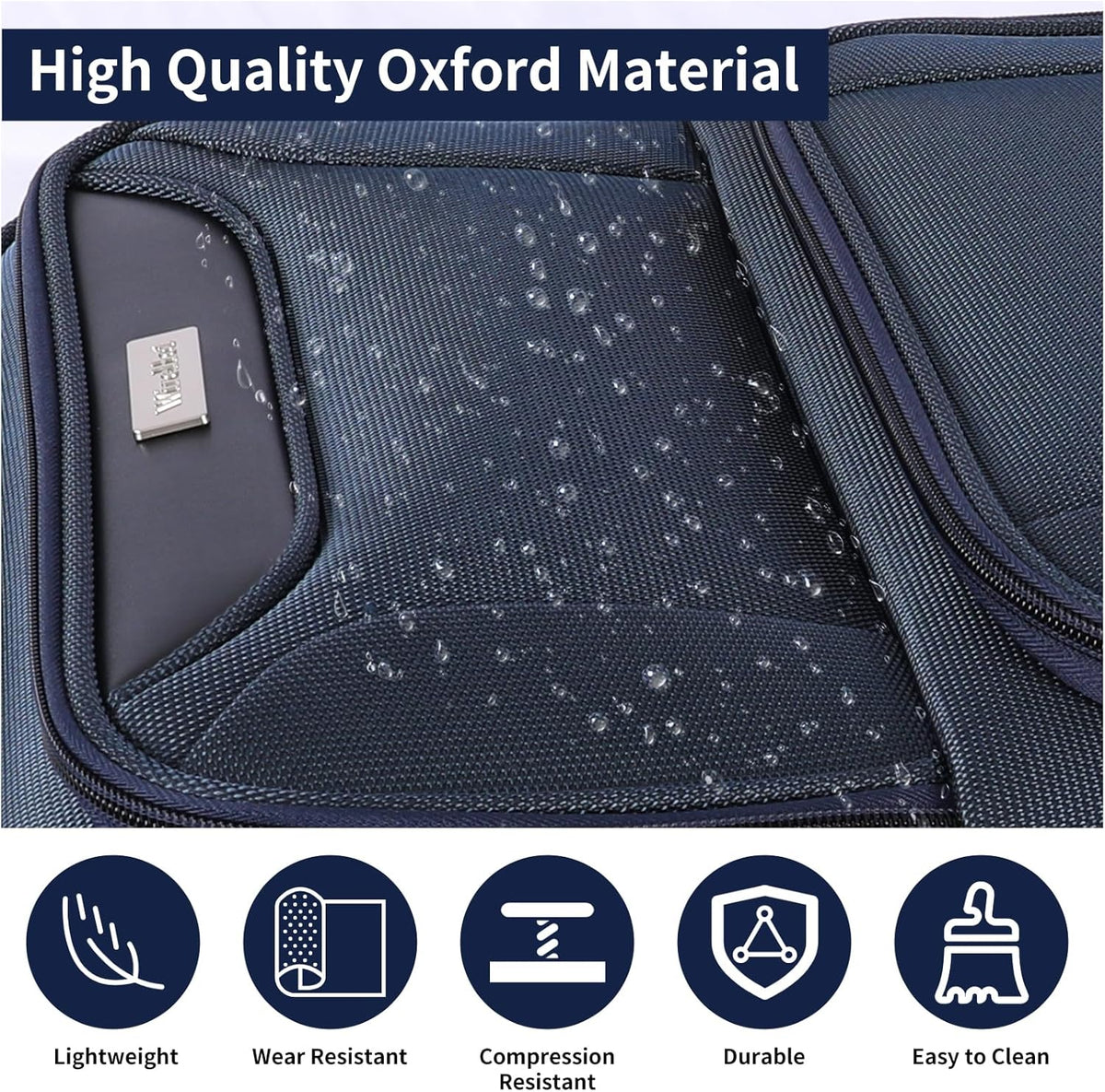 3-Piece Softside Expandable Luggage Set with Front Open Pocket, Lightweight and Durable Oxford Fabric Suitcase Set with TSA Lock (Blue, 20in/24in/28in)