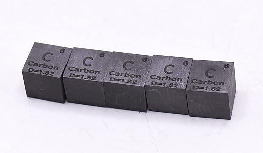 0.39" 10mm Carbon Cube C up to 99.9% Pure Periodic Table Element Engraved Density Collection Science Education Display Block Cube + Acrylic Case Box - 1PC