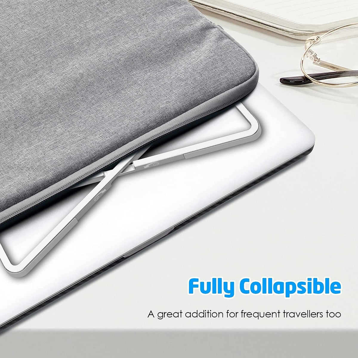 WixGear Laptop Stand for Desk - Foldable, Lightweight Aluminum Laptop Riser Holder, Portable Stand for 10-15.6โ Laptops, Prevents Overheating with Non-Slip Rubbers, Travel-Friendly, Ergonomic Design