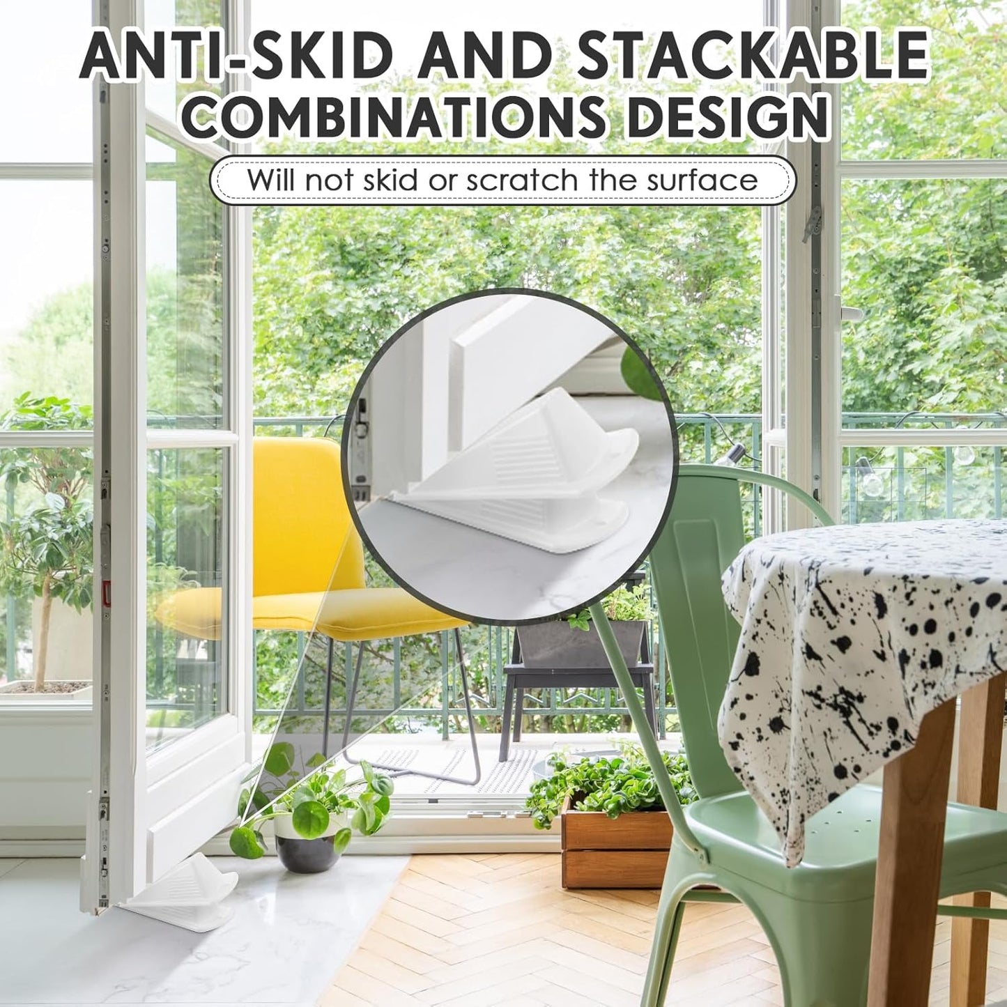 Frienda 4 Pcs Jumbo Door Stoppers Heavy Duty Door Stopper Tall up to 2inch Tall Wedge TPR Large Wedge Stackable Big Rubber Doorstop for Hotel Carpet Hardwood Concrete and Tile (White)