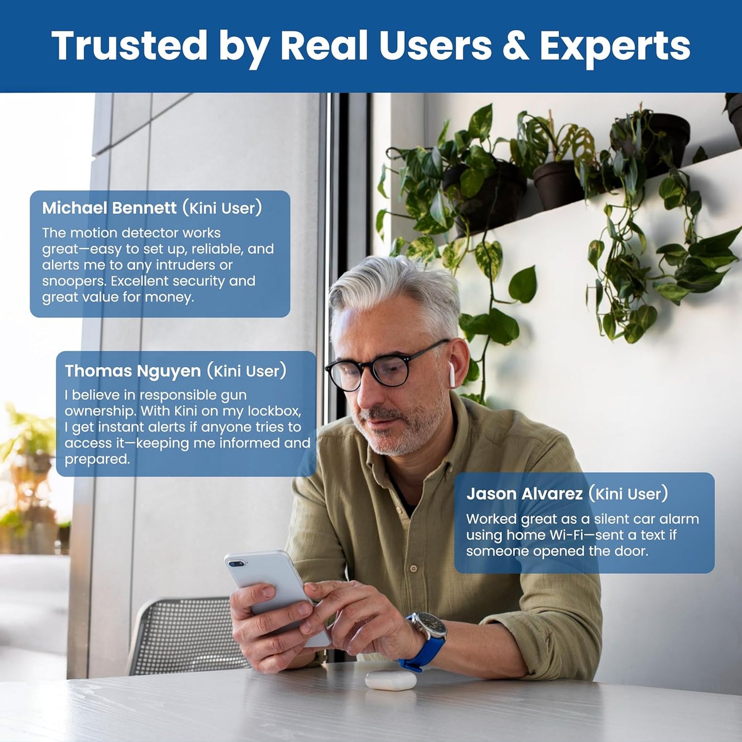Kini SafeAlert WiFi Motion Sensor Alarm | Real-Time SMS Notification | Wireless Motion Detector for Safes, Cabinets, Home, Apartments, Office | Easy Install, No Subscription, Rechargeable Battery