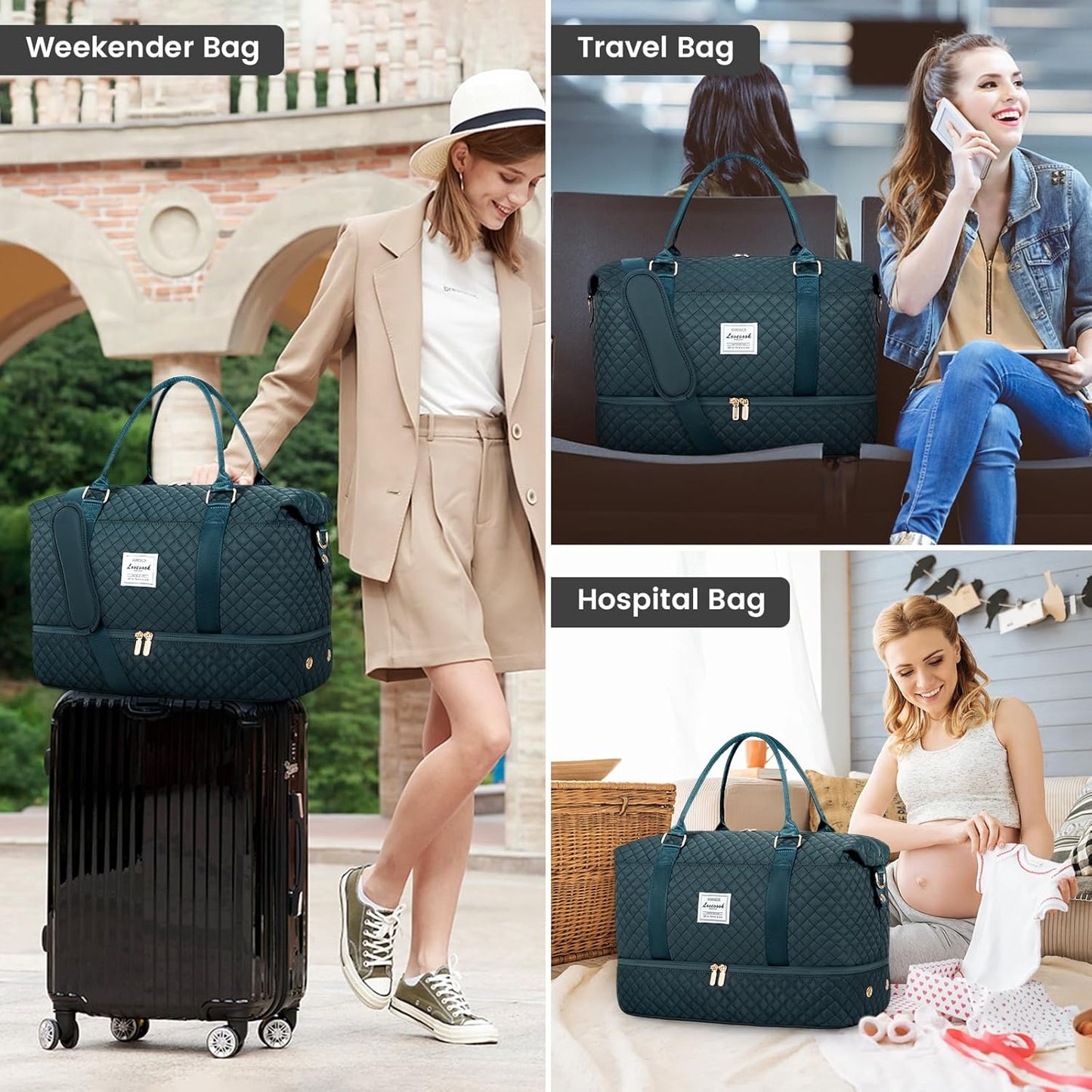 LOVEVOOK Travel Duffle Bag,Weekender Bags for Women with Shoe Compartment,Carry on Overnight Bag with Toiletry Bag,Gym Duffel Bag with Wet Pocket, Hospital Bags for Labor and Delivery