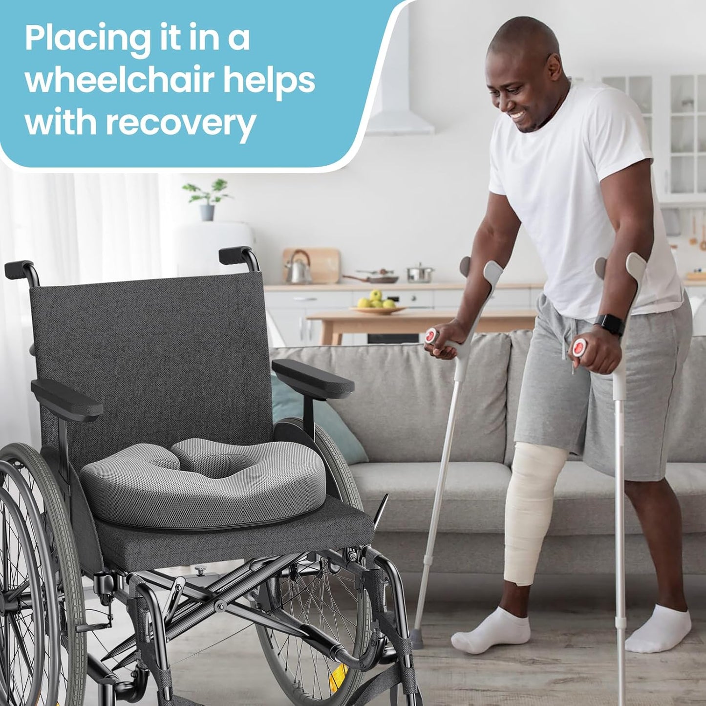 Benazcap Donut Pillow Seat Cushion for Tailbone Pain Relief, Memory Foam Hemorrhoid Pillow by Ergonomic for Coccyx, Sciatica, Pregnancy, Postpartum-Grey