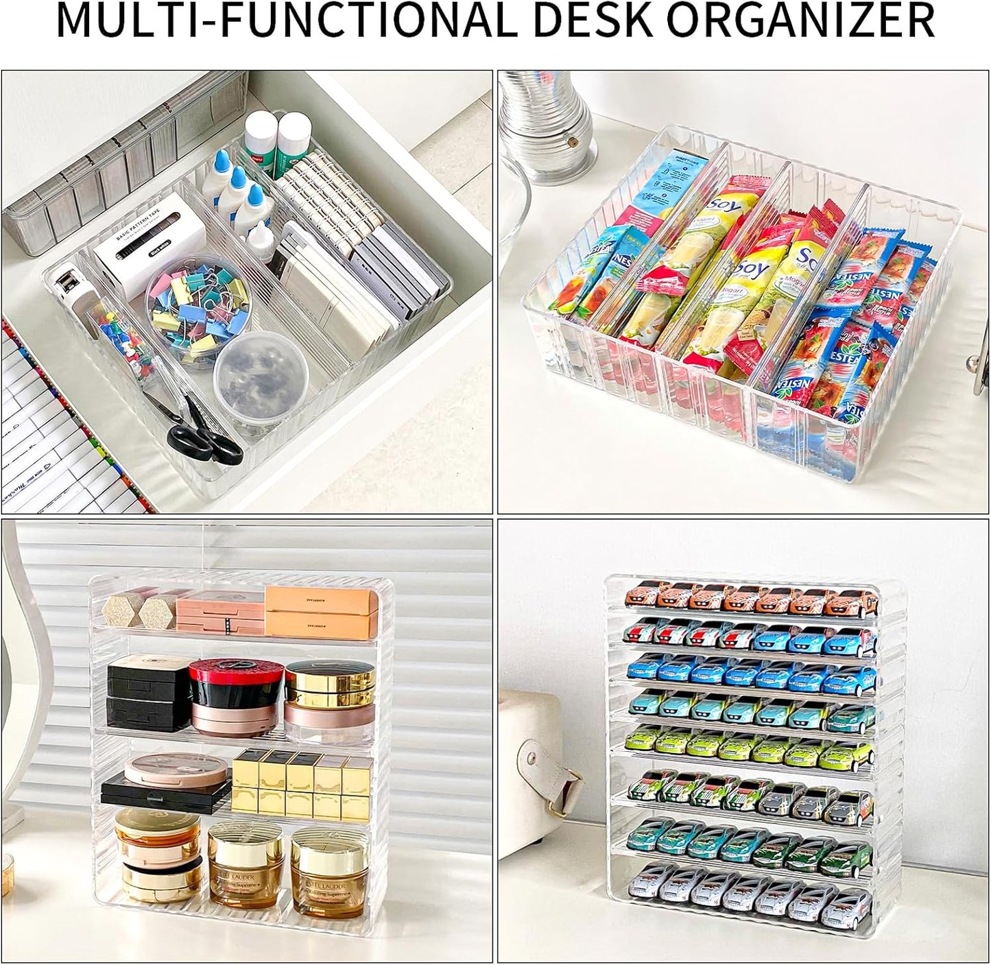 Yesesion Clear Cord Storage Box with Wire Ties, Plastic Cable Organizer for Drawer, Large Desk Accessories Case Container for Phone Charger, Battery, Art Crafts, Home Office Supplies, 2 Pack