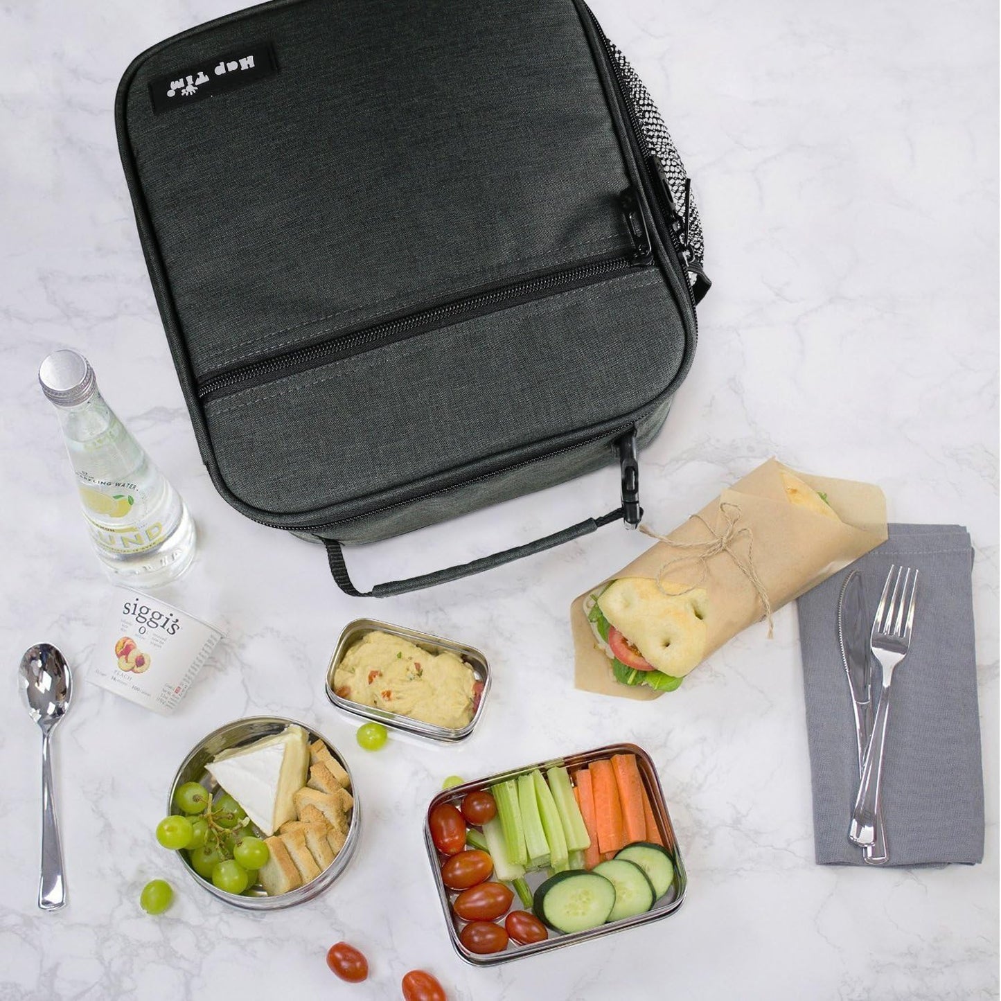 Hap Tim Insulated Lunch Box for Men, Reusable Lunch Bag for Women, Spacious Lunchbox Adult, Dark grey (18654-DG)