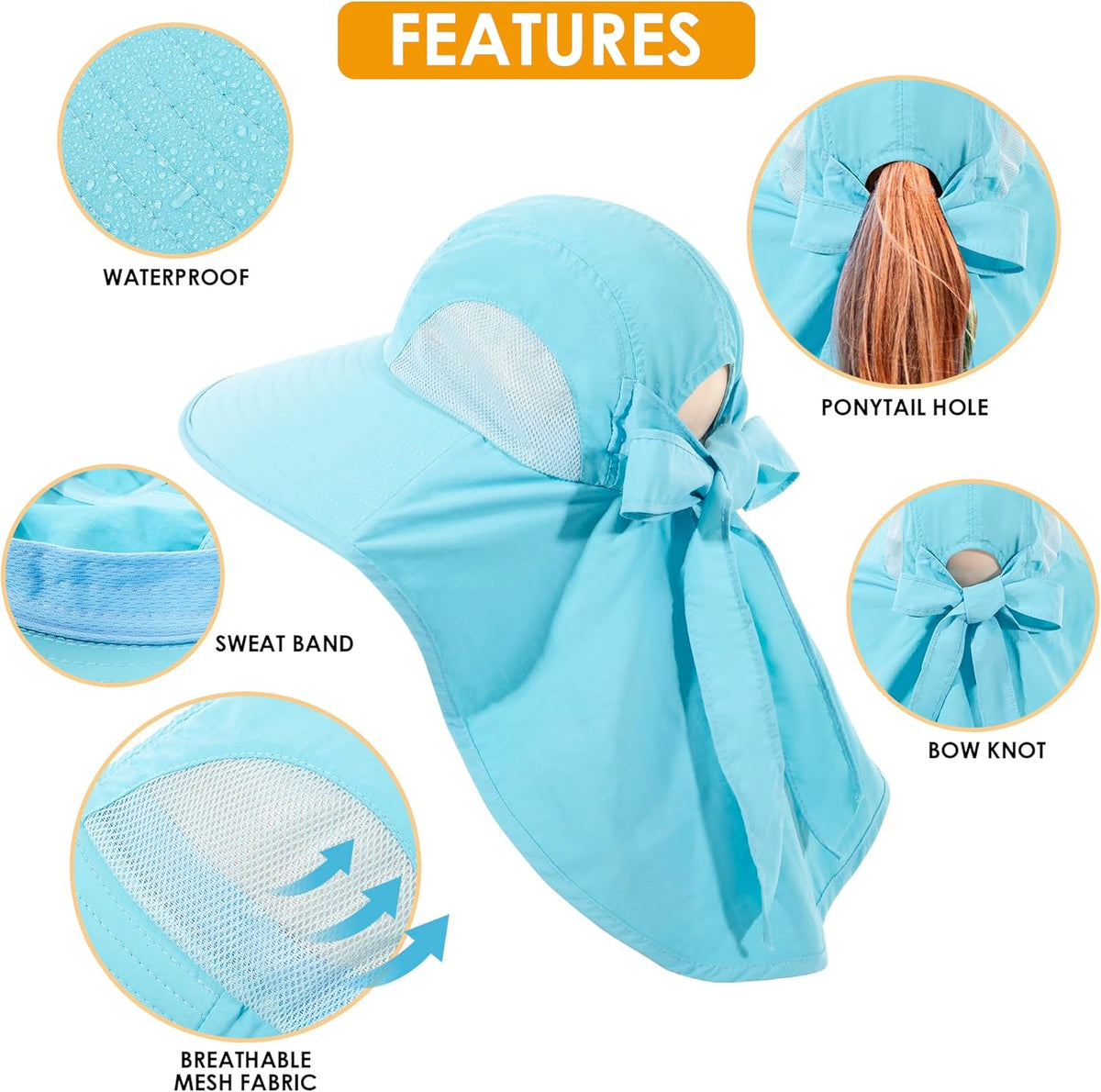 Womens Sun Hat UV Protection, Foldable Waterproof Wide Brim Bucket Hats with Neck Flap for Summer Beach Fishing Hiking