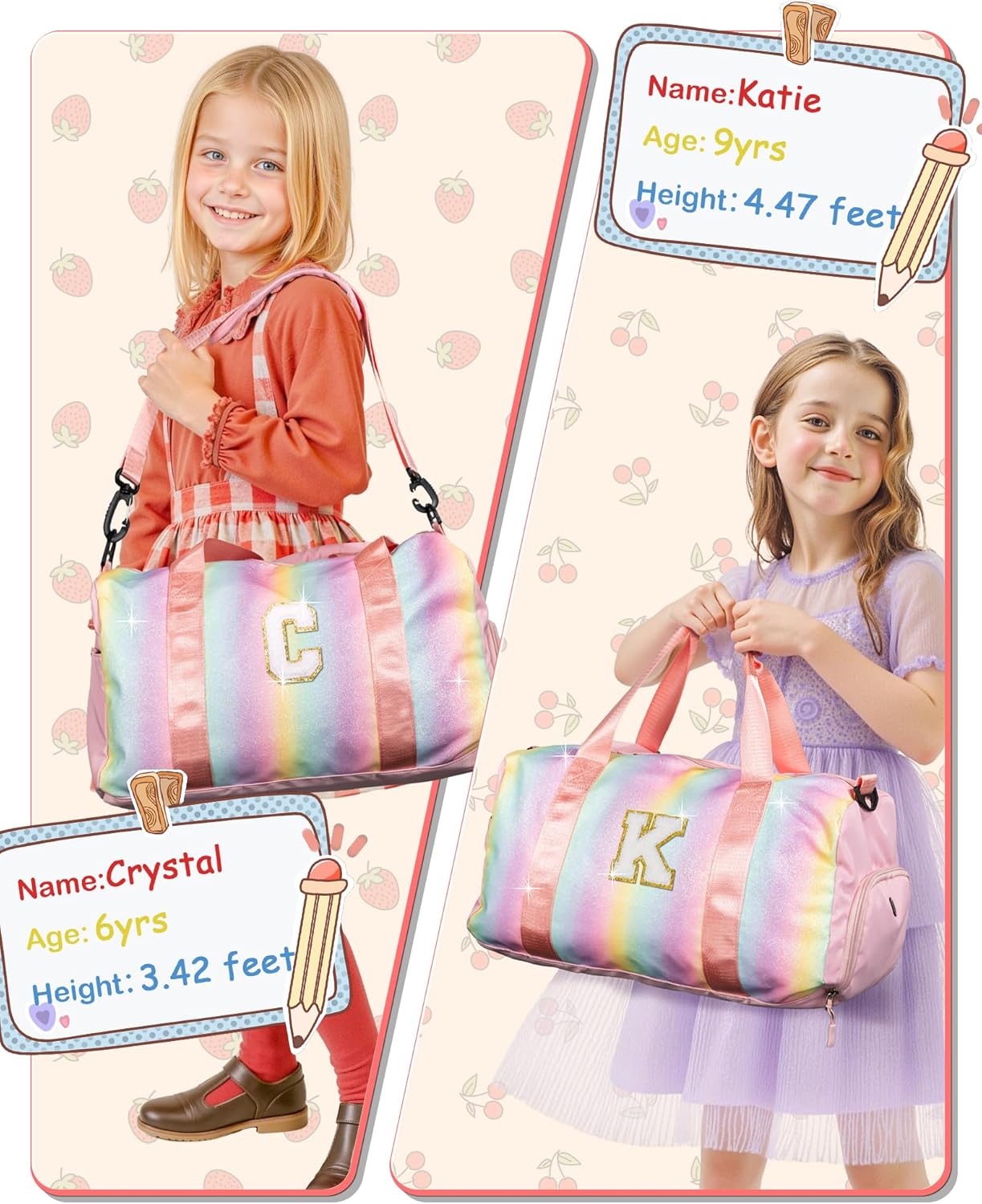 Easter Gifts for Kids-Girl Gym Bag with Shoe Compartment, Kid Personalized Weekender Overnight Bags, Initial Travel Tote with Makeup Pouch, Valentines Day Gift for Girls (Letter R)