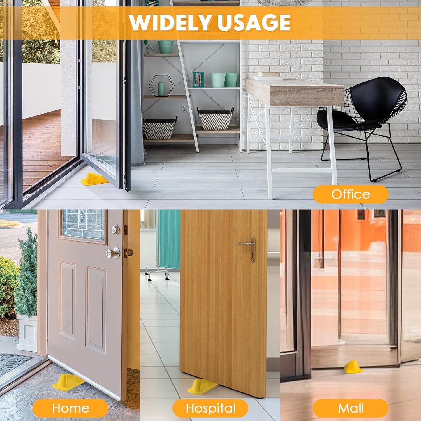 Frienda 2 Pcs Jumbo Door Stoppers Heavy Duty Door Stopper Tall up to 2inch Tall Wedge TPR Large Wedge Stackable Big Rubber Doorstop for Hotel Carpet Hardwood Concrete and Tile (Yellow)