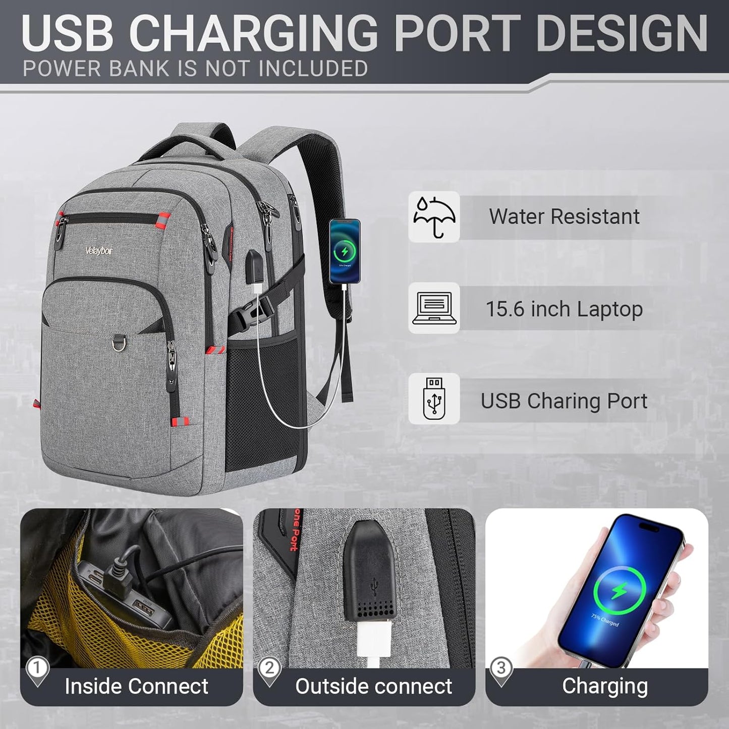 40L Expandable Laptop Backpack, Anti-thief Travel Backpack with USB Charging Port, Airline Approved Business Waterproof Carry on Luggage, Fits 15.6" Laptop for Men Women