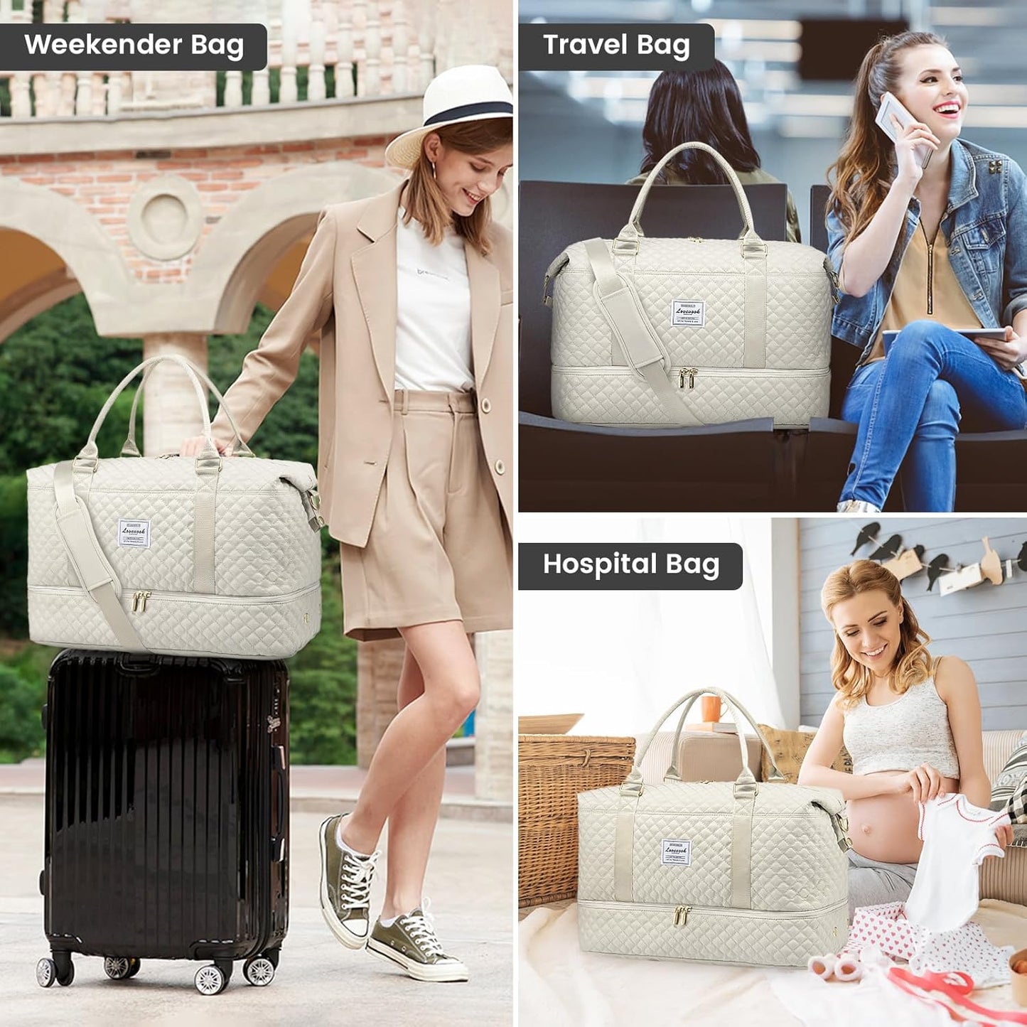 LOVEVOOK Travel Duffle Bag,Weekender Bags for Women with Shoe Compartment,Carry on Overnight Bag with Toiletry Bag,Gym Duffel Bag with Wet Pocket, Hospital Bags for Labor and Delivery